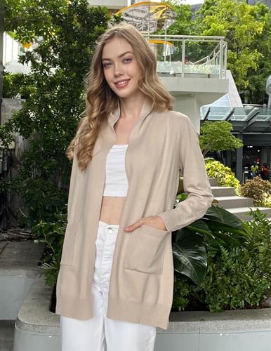 Women Long Cardigan Sweaters Lightweight Open Front Duster Knit Fashion Sweater Coats Trendy Cardigans with Pocket