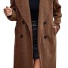 Women Long Sherpa Coat - Fuzzy Faux Fur Trench Jackets Winter Fleece Button Cardigan with Pockets