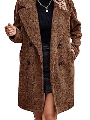 Women Long Sherpa Coat - Fuzzy Faux Fur Trench Jackets Winter Fleece Button Cardigan with Pockets