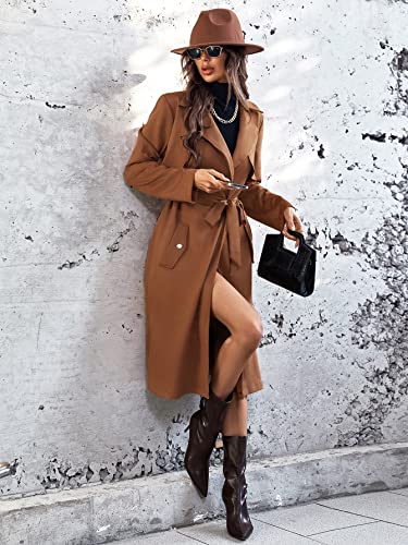 Women’s Long Sleeve Jackets Short Coats Lapel Neck Belted Slant Pocket Coat