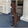 Womens Faux Suede Long Trench Coat Notched Lapel Double Breasted Pea Coat Overcoat with Belt