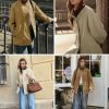 Womens Trench Coat Oversized Fall Barn Jacket Leather Collar Plaid Color Block Windproof Overcoat