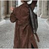 Womens Faux Suede Long Trench Coat Notched Lapel Double Breasted Pea Coat Overcoat with Belt