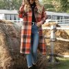 Women's Lounge Lapel Button Up Long Sleeve Plaid Long Shirt Jacket Shacket