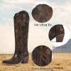 Cowboy Boots for Women Knee High Cowgirl Boots, Western Boots with Floral Embroidered Pointed Toe Chunky Heel Pull On Retro