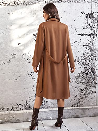 Women’s Long Sleeve Jackets Short Coats Lapel Neck Belted Slant Pocket Coat