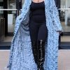 Women's Oversized Ripped Denim Long Cardigan Distressed Hollow Open Front Kimono Robe Duster Jean Jacket Coat