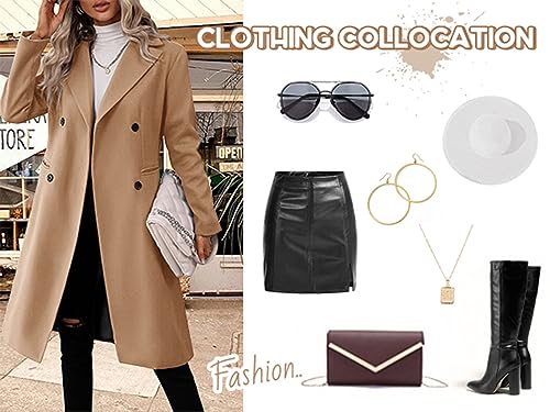 Womens Long Double Breasted Coats Lapel Collar Pea Coat Winter Slim Fit Jackets Trench Coat Outwear