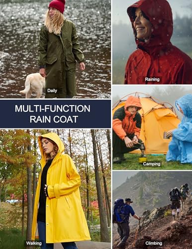 Womens Waterproof Raincoat Lightweight Rain Jacket Women Long Hooded Trench Coats Outdoor Windbreaker Travel Jacket