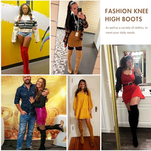 Women’s Thigh High Over The Knee Boots Suede Fashion Long 3.5 Inch Heel Boots with Zipper