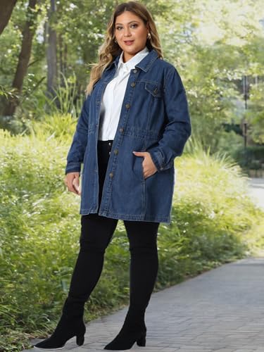 Plus Size Denim Jacket for Women Buttons Long Sleeve Jean Jackets