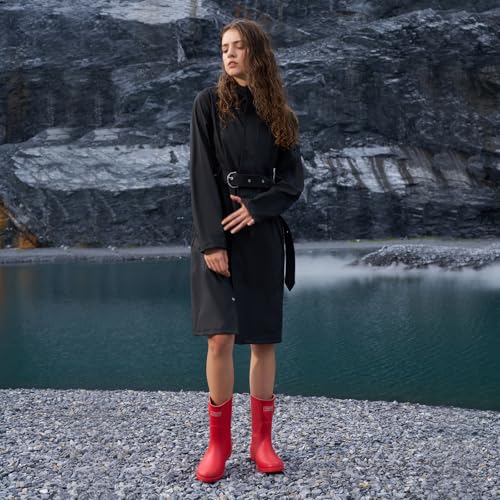 Women's Single Breasted Long Trench Coat Windproof Raincoat Outerwear Lightweight Windbreaker with Blet & Hood