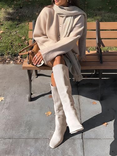 Womens Knee High Boots Square Toe Chunky Block Heel Side Zipper Faux Suede Long Boots Fall Winter Shoes