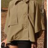 Women's Button Down Jacket Collared Long Sleeve Cloak Poncho Cape Trench Coat