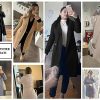 Womens Long Double Breasted Coats Lapel Collar Pea Coat Winter Slim Fit Jackets Trench Coat Outwear