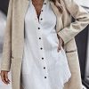 Women’s Coat, Long Sleeve Stand Collar Cardigan Mid-Long Open Front Outwear Overcoat with Zipper Pockets
