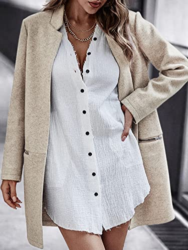 Women’s Coat, Long Sleeve Stand Collar Cardigan Mid-Long Open Front Outwear Overcoat with Zipper Pockets