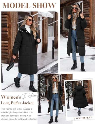 Women's Long Quilted Jacket Coat Winter Thicken Warm Puffer Jacket Fashion Hooded Zip Up Parka Outerwear with Pockets