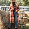 Women's Lounge Lapel Button Up Long Sleeve Plaid Long Shirt Jacket Shacket