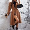 Women’s Long Sleeve Jackets Short Coats Lapel Neck Belted Slant Pocket Coat