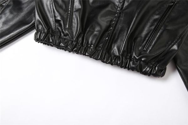 Leather Jacket Women Zip up Hoodies Motorcycle Bomber Jacket Streetwear Cropped Trench Coat for Women